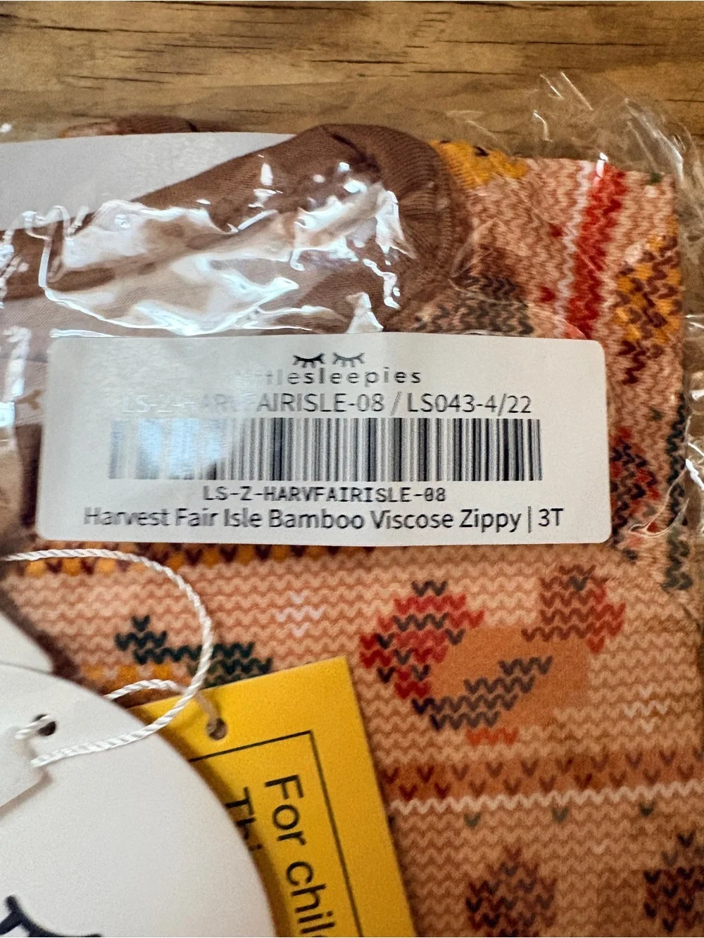 NIB Little Sleepies 3T Fall/Fair Isle Bamboo Zippy Romper